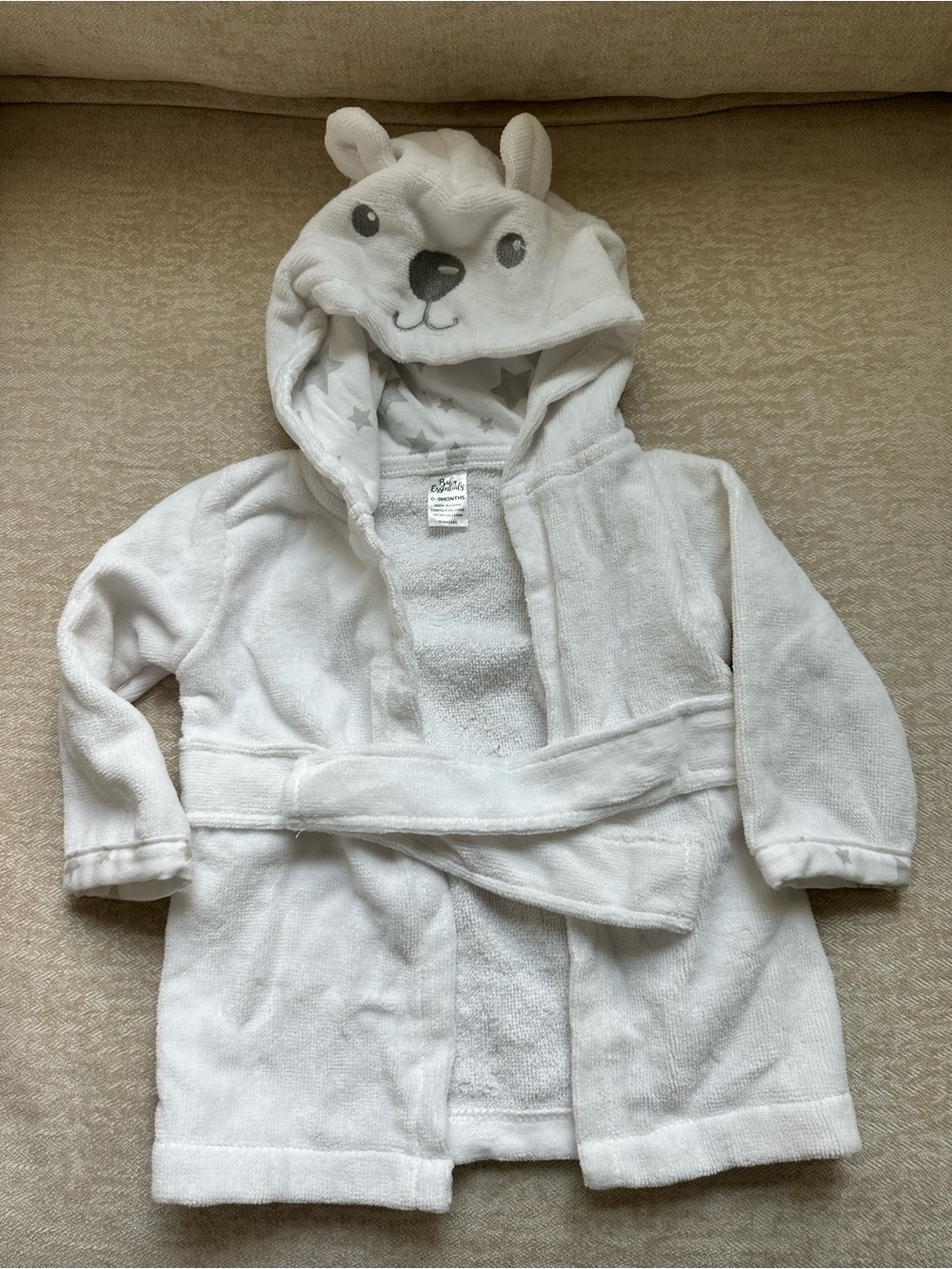 Plush White Hooded Kids Pajama Robe with Bear Face Hood